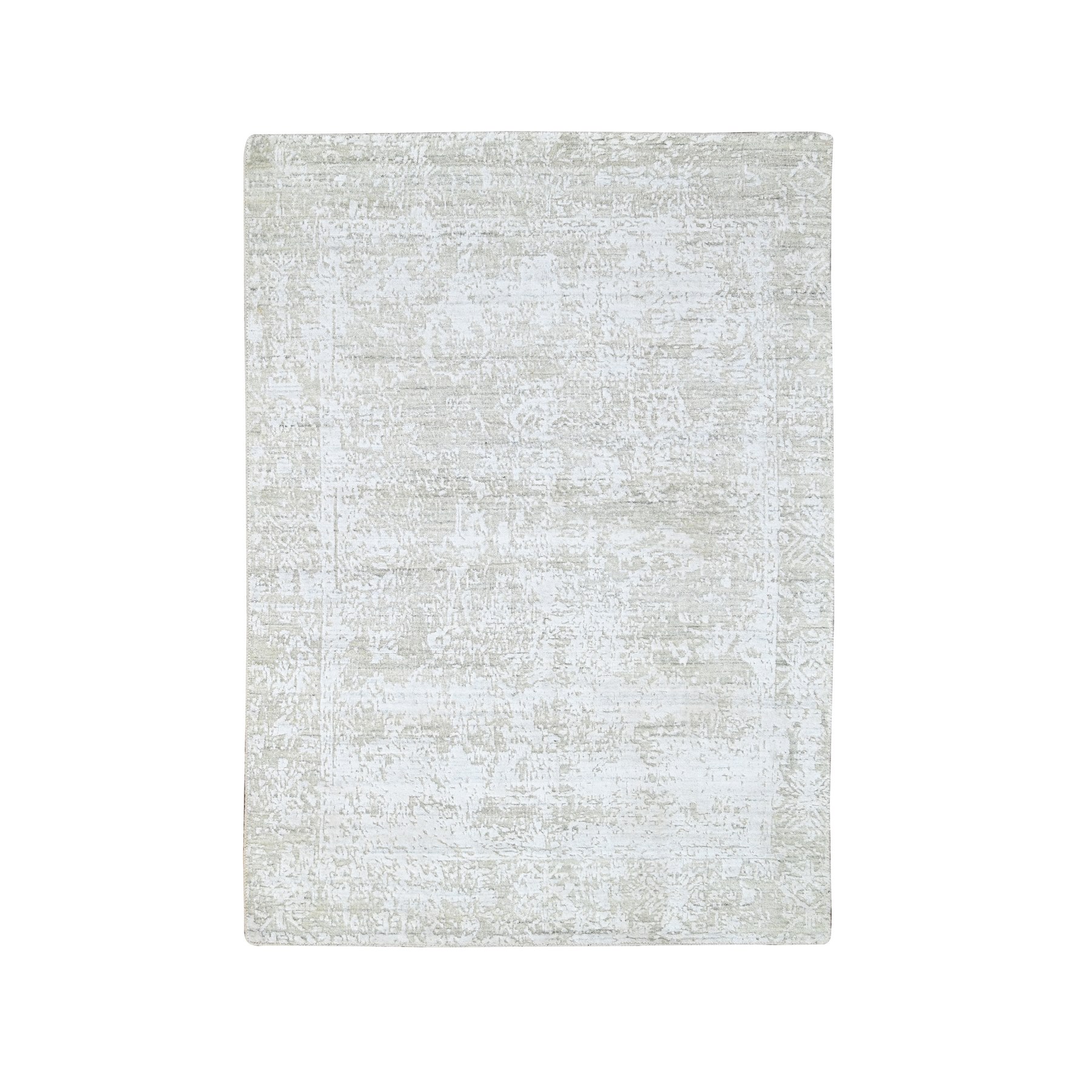 Oyster Gray, Textured Pile, Modern Design, Hand Loomed, Wool and Plant Based Silk, Oriental Rug